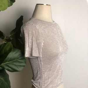 “Caution to the wind” brown and white crop top